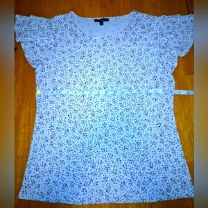 Adrianna Papell Ruffled Flutter Sleeve Blouse in White and Gray